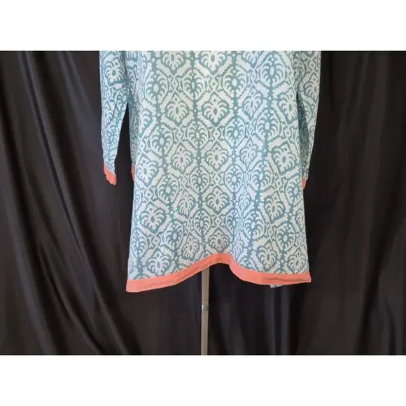 Tuckernuck Oliphant Blue Geometric Block Print Cotton Tunic Top XL - Picture 2 of 9